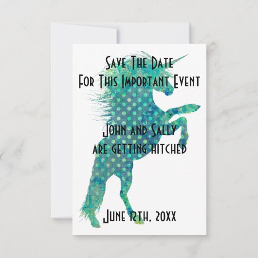 Carte Enregistrer La Date Polka Dot Blue Unicorn (Dos)