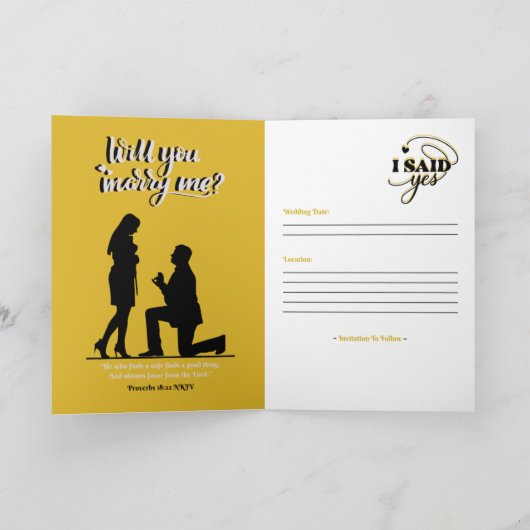 Carte Enregistrer La Date (Proverbes 18:22) Noir/Or/Blan (Intérieur)