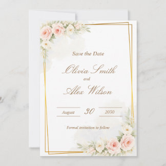 Carte Enregistrer la date romantique florale Dusty Blush