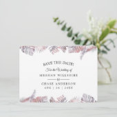Carte Enregistrer la date Rose Mauve Aquarelle Tropical  (Debout devant)