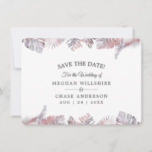 Carte Enregistrer la date Rose Mauve Aquarelle Tropical