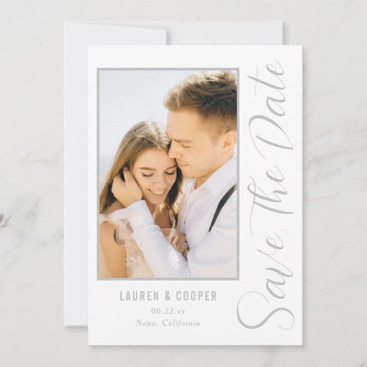 Carte Enregistrer La Date Silver Script Design Mariage M (Devant)