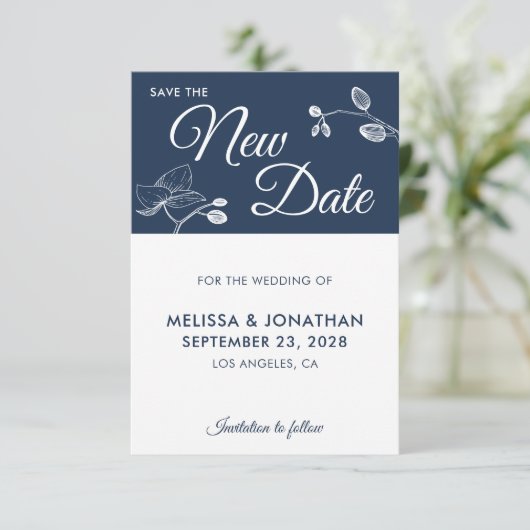 Carte Enregistrer la nouvelle date mariage report floral (Debout devant)