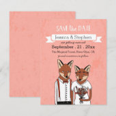 Carte Enregistrez la Date - Renards Amoureux (Devant / Derrière)