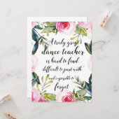 Carte Enseignant de danse Merci Wains pour enseignant de (Devant/Arrière en situation)