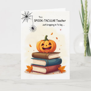 Carte Enseignant Halloween Citrouille sur livres mignonn
