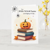 Carte Enseignant Halloween Citrouille sur livres mignonn (Fleur jaune)