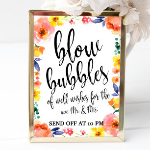 Carte Enseigne de mariage abordable Fleurs Bulles de dép