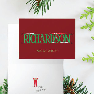 Carte Enseigne de nom de farces de lutin pliée rouge et