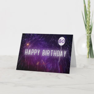 Carte enseigne néon pour 80e anniversaire et ballon dans