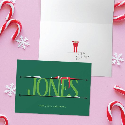 Carte Enseigne nominative Elf Shenanigans pliée vert cha