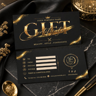 Carte Ensemble de certificat-cadeau en or noir de luxe |