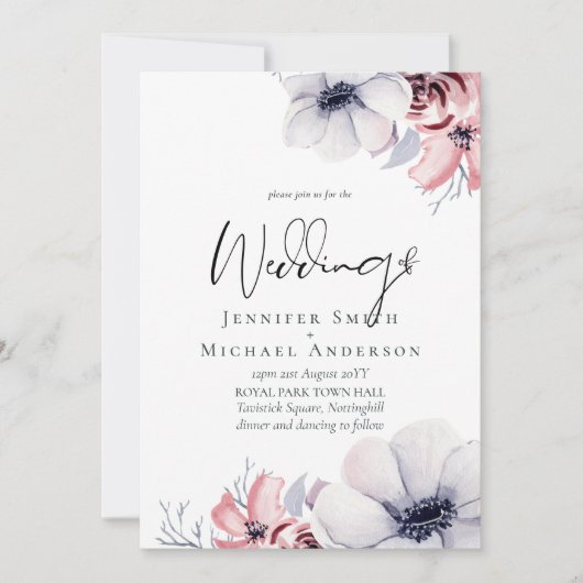 Carte Ensemble de mariage à motif floral bleu marine 5x7 (Devant)