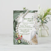 Carte Enterrement de vie de garçon de soie verte et perl (Debout devant)