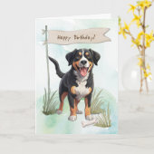 Carte Entlebucher Mountain Chien sous signe d'anniversai (Fleur jaune)