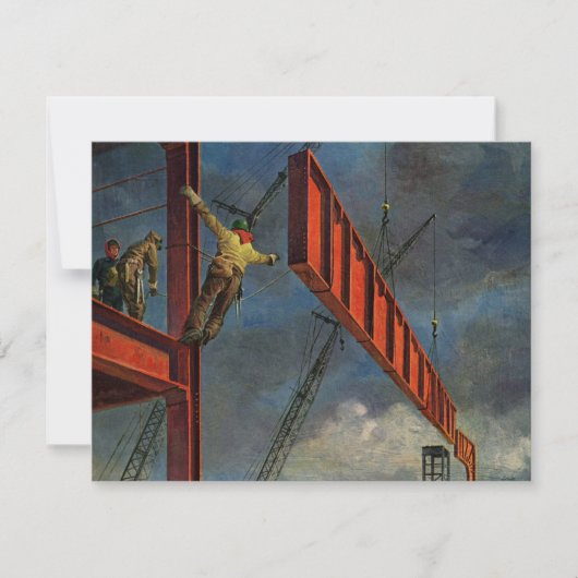 Carte Entreprise Vintage, Ouvriers sur une construction (Devant)