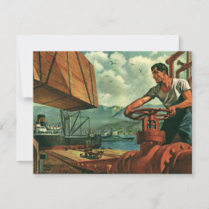 Carte Entreprise Vintage, pétrolier avec un docker