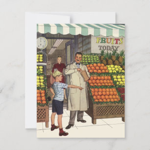 Carte Entreprise vintage, stand de fruits avec Grocer et