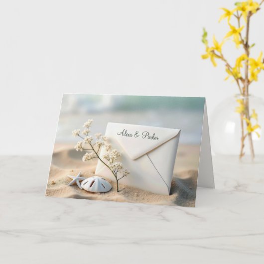 Carte Enveloppe Mariage Plage Dans Le Sable (Fleur jaune)