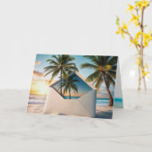 Carte Enveloppe Plage Anniversaire Avec Palmiers (Fleur jaune)