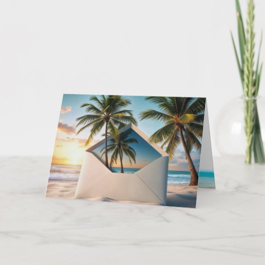 Carte Enveloppe Plage Anniversaire Avec Palmiers (Devant)