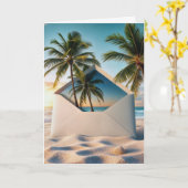 Carte Enveloppe Plage Anniversaire Avec Palmiers (Fleur jaune)