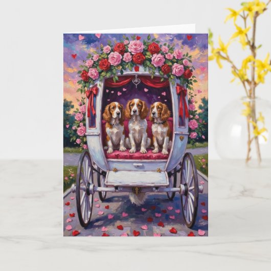 Carte Épagneul breton Saint-Valentin  (Fleur jaune)