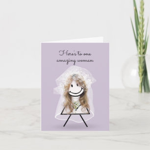 Carte Épouse chatte fille avec Bouquet nuptial