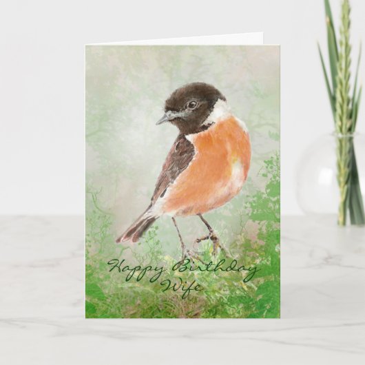 Carte Épouse de joyeux anniversaire d'oiseau de traquet (Devant)