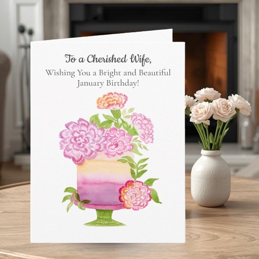 Carte Épouse Œillets Violets sur Gâteau d'Anniversaire d