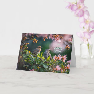 Carte Équinoxe de printemps Oiseaux et fleurs en fleurs
