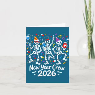 Carte Équipe de Nouvel An squelette infirmière 2026 drôl