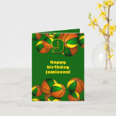 Carte équipe d'or vert couleurs basketballs anniversaire (Fleur jaune)