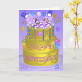 Carte Equipes dansantes sur le gâteau Anniversaire (Fleur jaune)