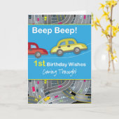 Carte ęr Voitures de garçon d'anniversaire, bleues (Fleur jaune)