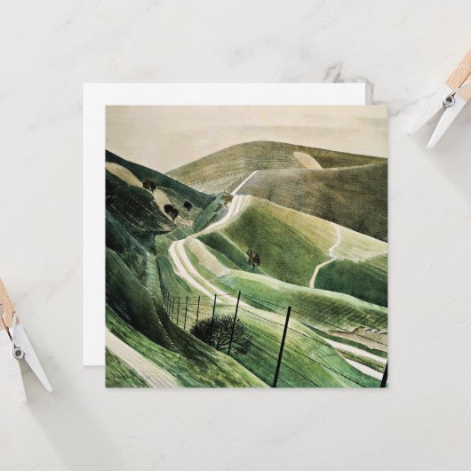 Carte Eric Ravilious - Chalk Paths, célèbre oeuvre d'art (Devant/Arrière en situation)