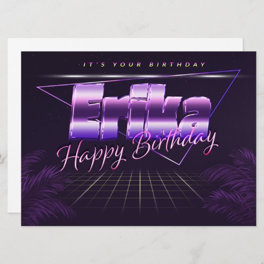 Carte Erika Name Prénom lila retro Map Anniversaire (Devant / Derrière)
