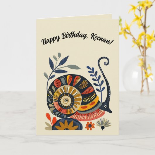 Carte Escargot d'art populaire modifiable (Fleur jaune)