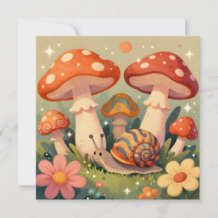 Carte Escargot et champignons Cottage Core