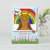 Carte Escargot mignon Avec Arc-En-Ciel Et Tombe De Feuil (Debout devant)