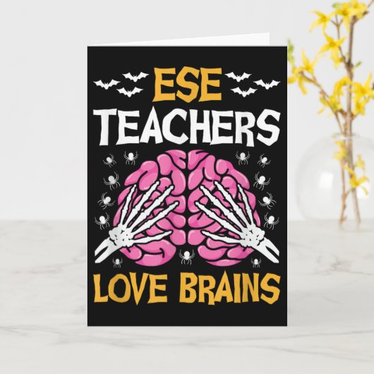 Carte Ese Teacher Love Brains Funny Halloween School (Fleur jaune)