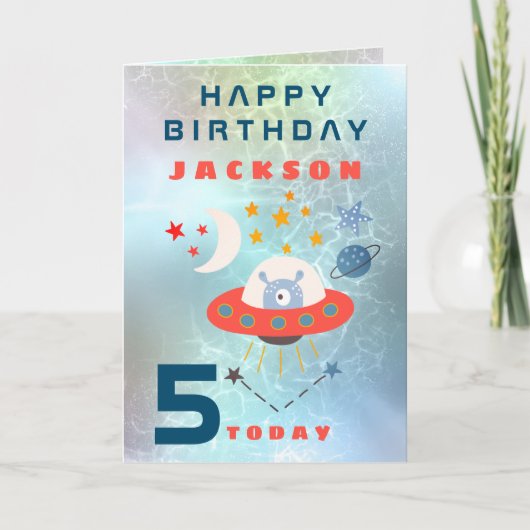 Carte Espace Alien spatial 5e anniversaire Turquoise (Devant)