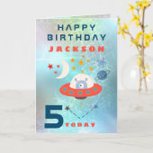 Carte Espace Alien spatial 5e anniversaire Turquoise (Fleur jaune)