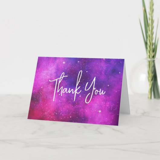 Carte Espace rose et violet & Étoiles Faux Galaxy Merci (Devant)