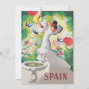 Carte Espagne Senorita Oiseaux Fleurs Fiesta Garden
