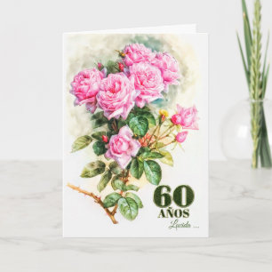 Carte Espagnol 60e anniversaire Rose Vintage Nom du jard