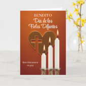Carte Espagnol All Souls Day Heart Cross and Lit Candles (Fleur jaune)