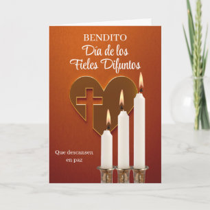 Carte Espagnol All Souls Day Heart Cross and Lit Candles