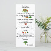 Carte Espagnol Anglais Phrases Vegan Feuille de triche c (Debout devant)