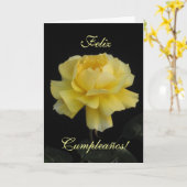 Carte Espagnol : anniversaire Cumpleanos rose, rosa (Fleur jaune)